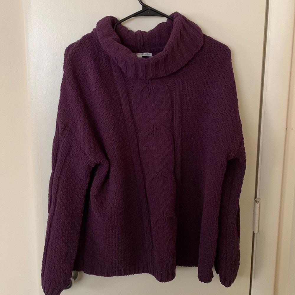 Purple dropped shoulder turtleneck sweater, size S